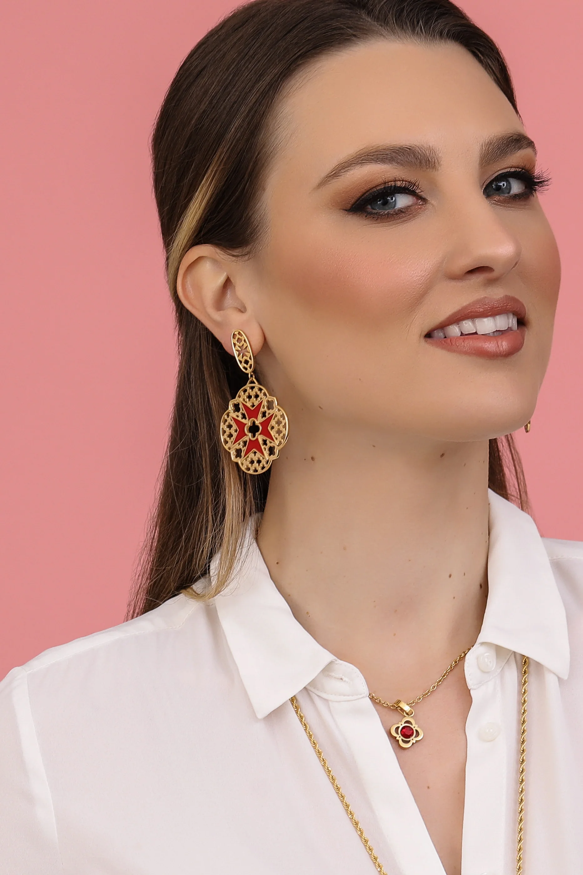 Bizzilla Red Maltese Cross Earring Set - Image 4