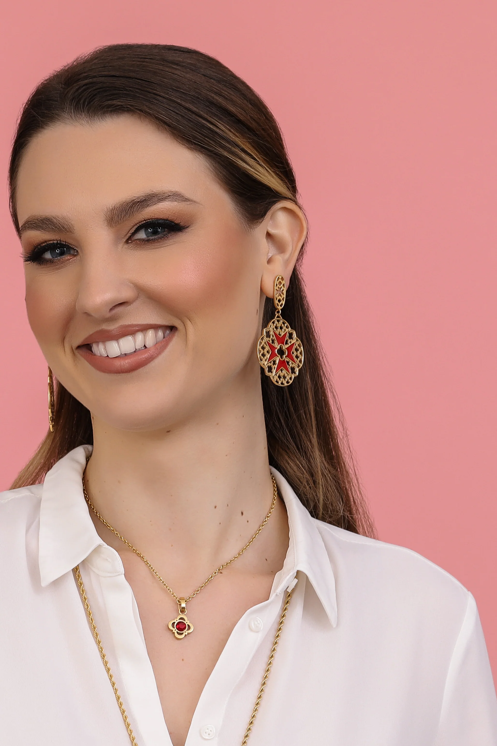 Bizzilla Red Maltese Cross Earring Set - Image 5