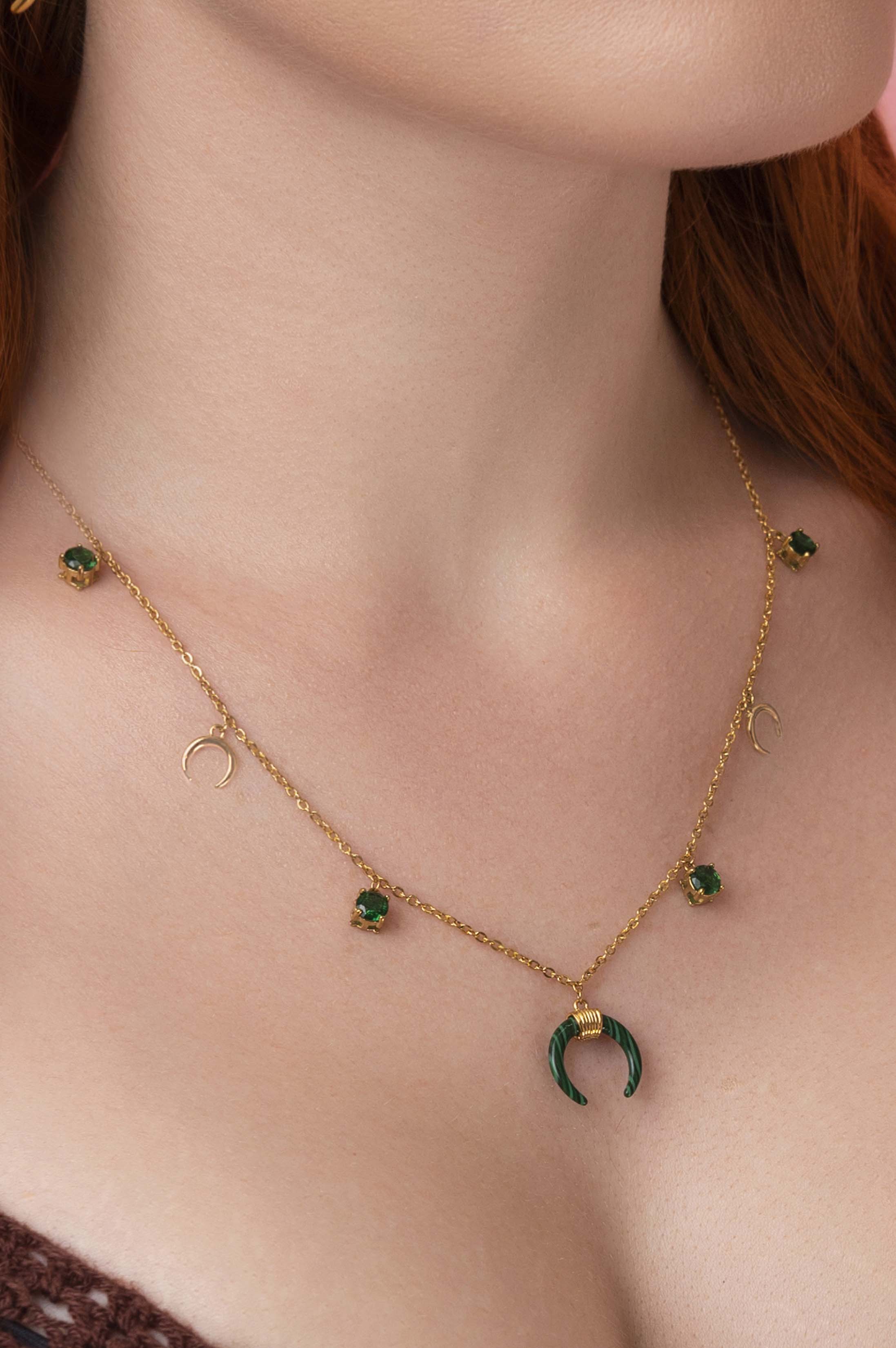 Malachite Crescent Horn Charm Necklace - Image 3