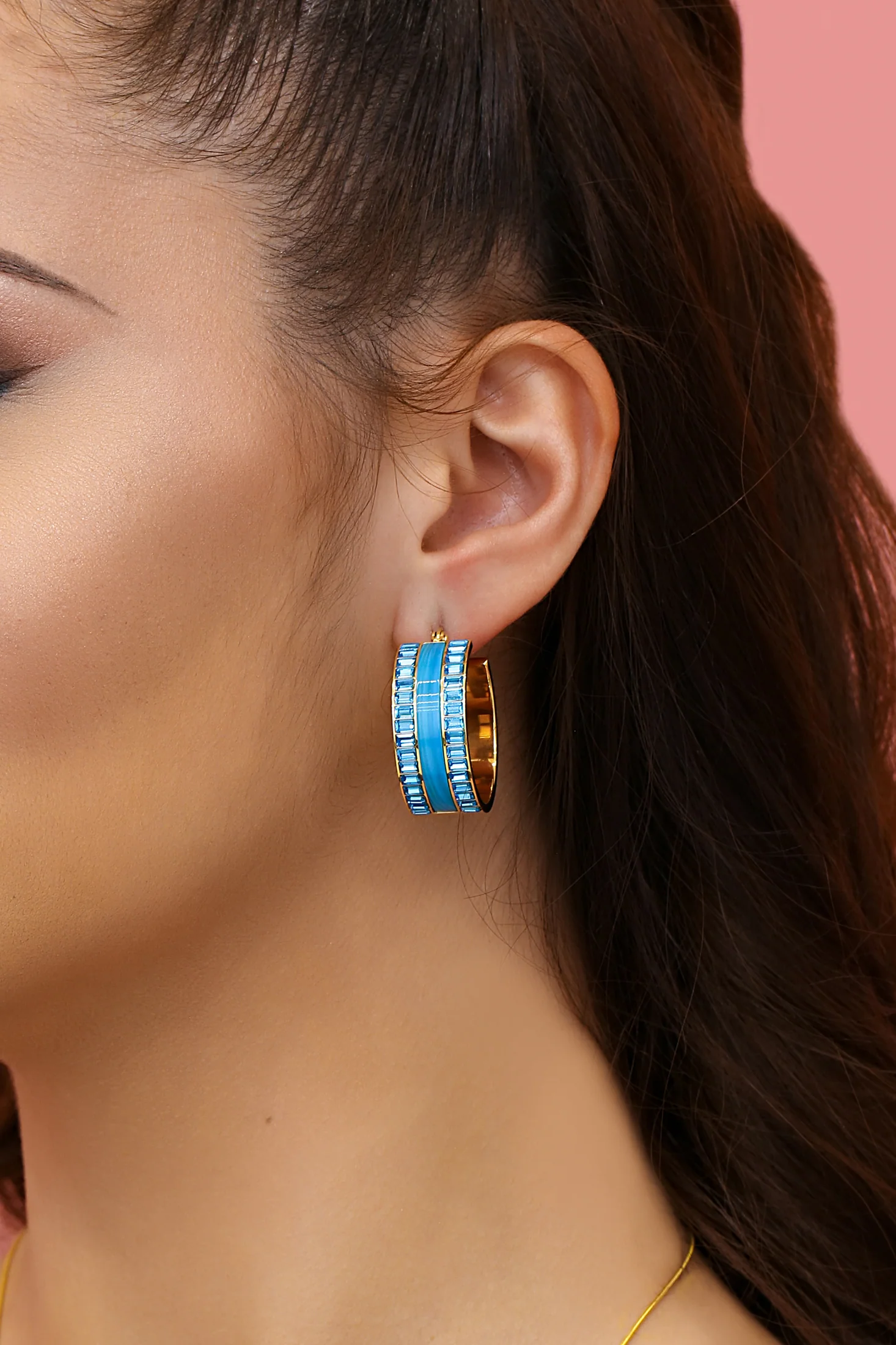 Faniello Blue Mother of Pearl Hoop Earring Set - Image 3