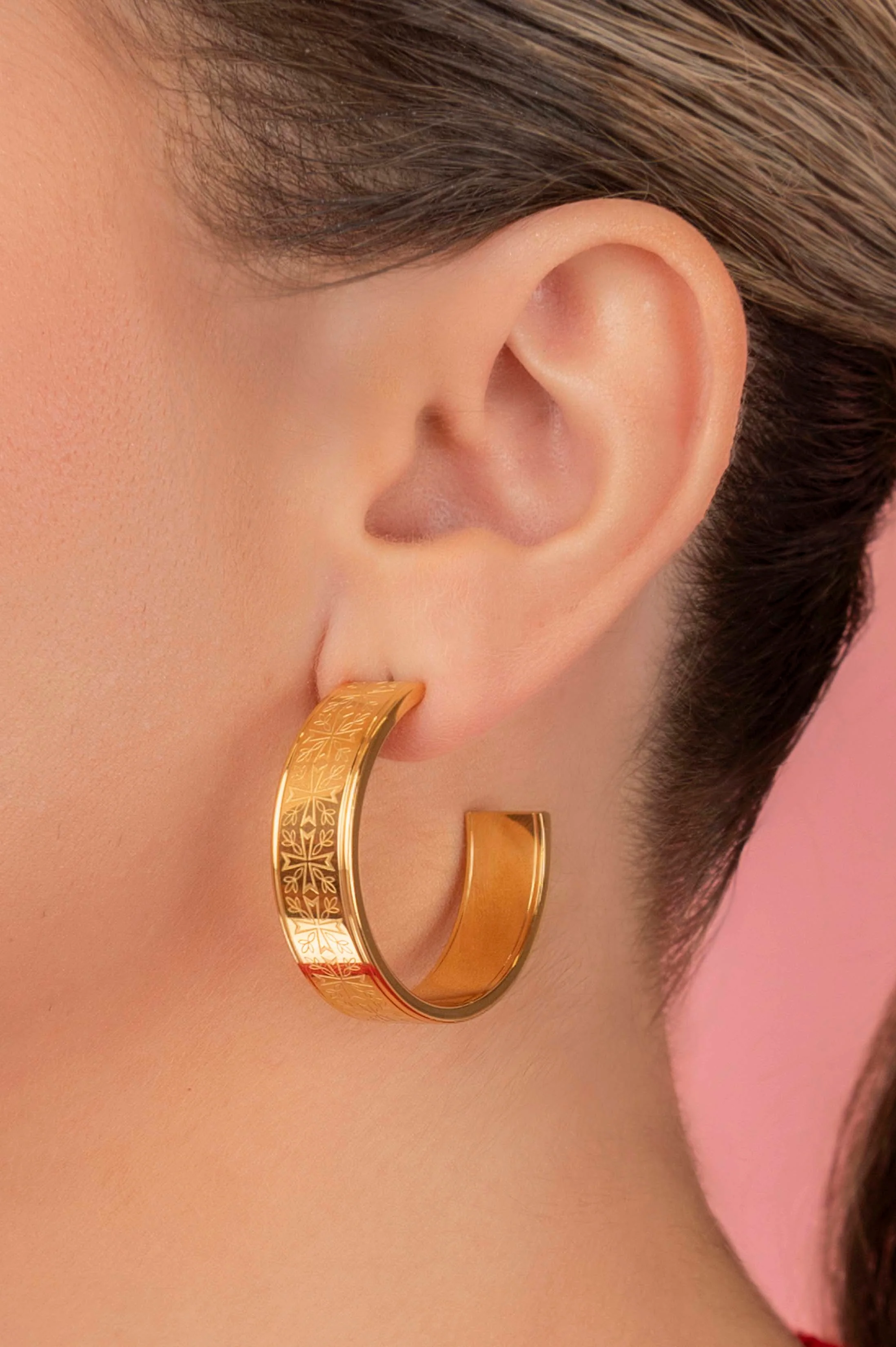 Patterned Tile Medium Hoop Earring Set - Image 3