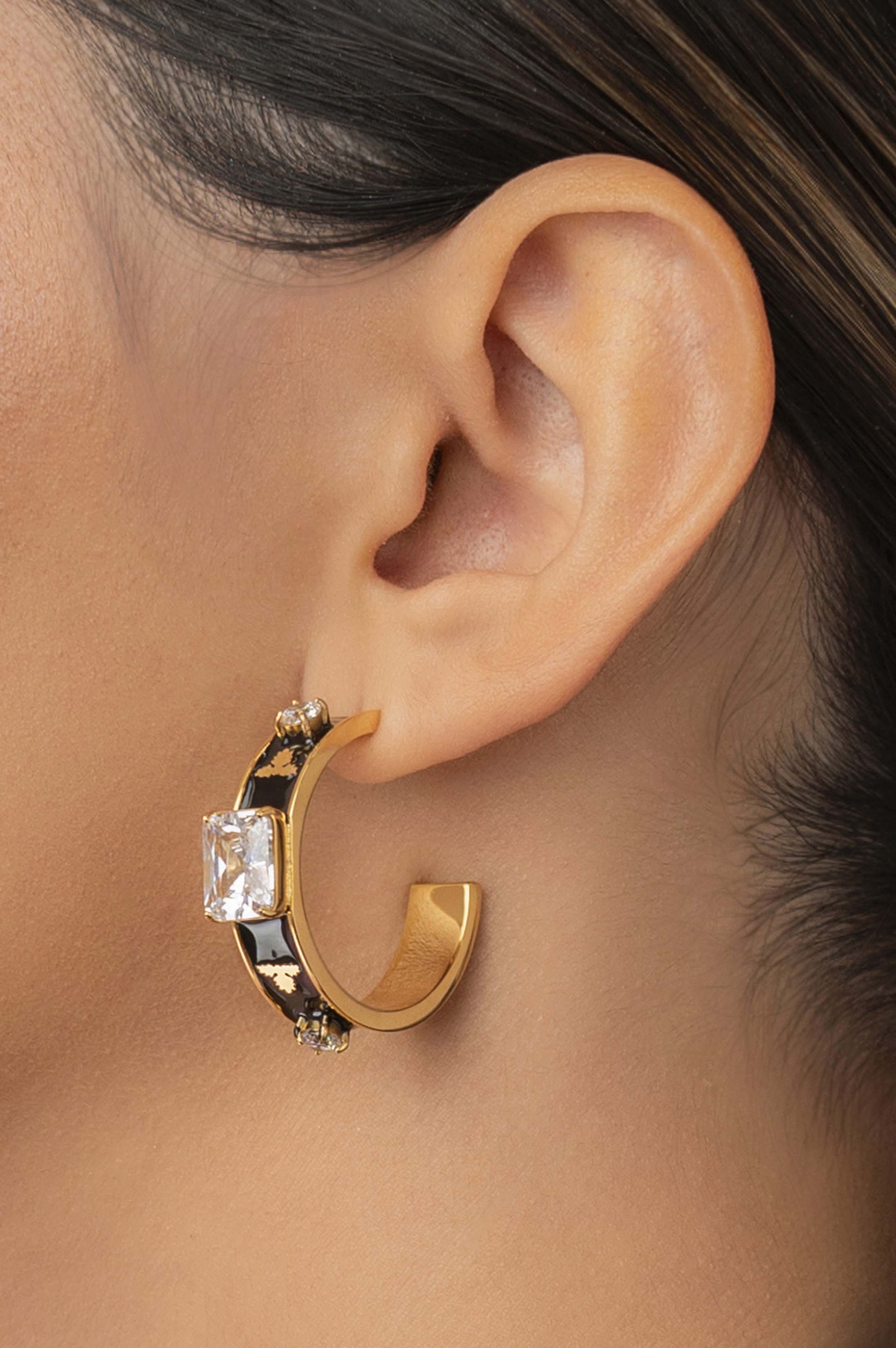 Royal Tile Black Enamel Hoop Earring Set - Image 3
