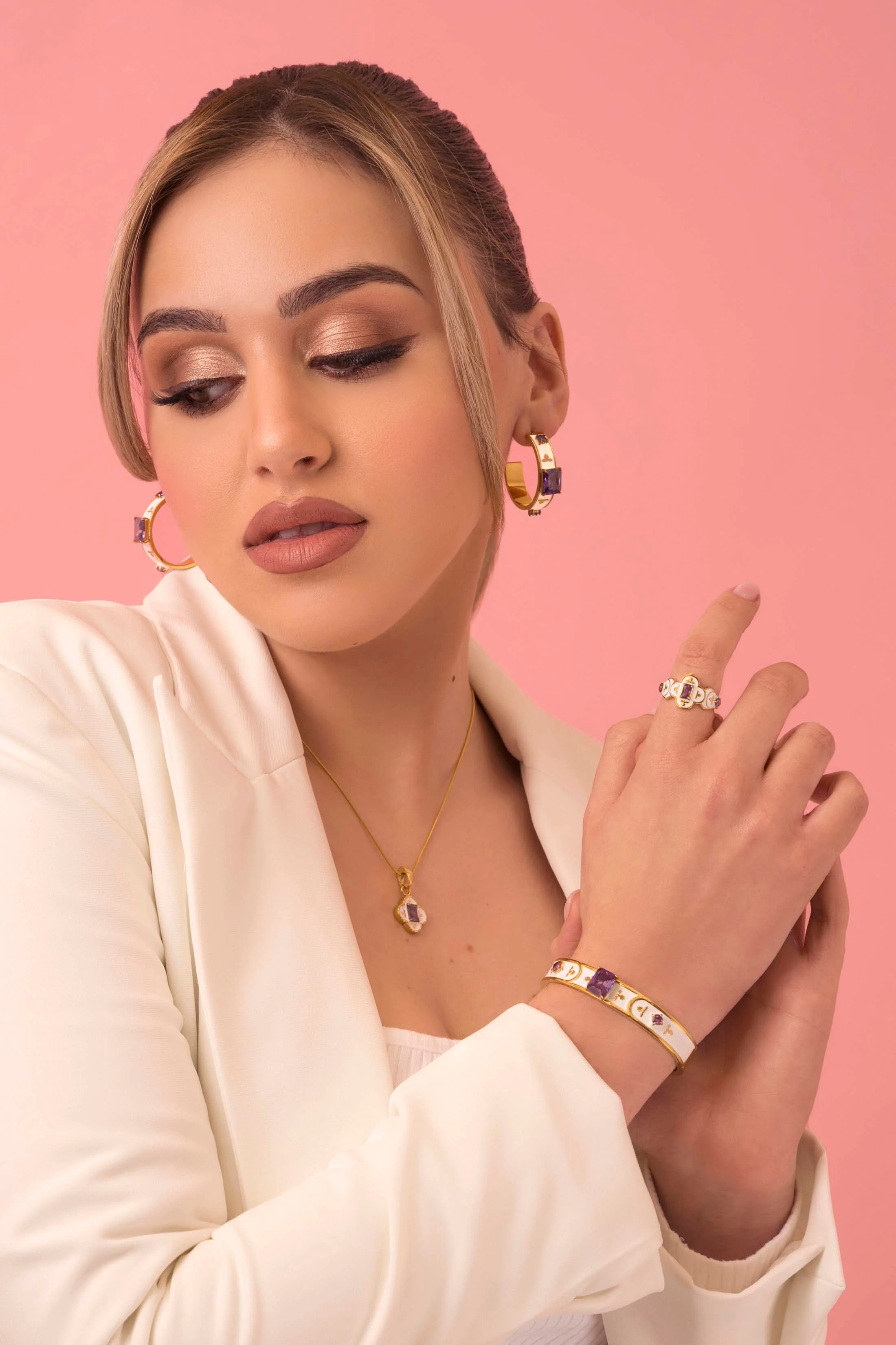 Maltese Tile Royal Purple Hoop Earring Set - Image 5