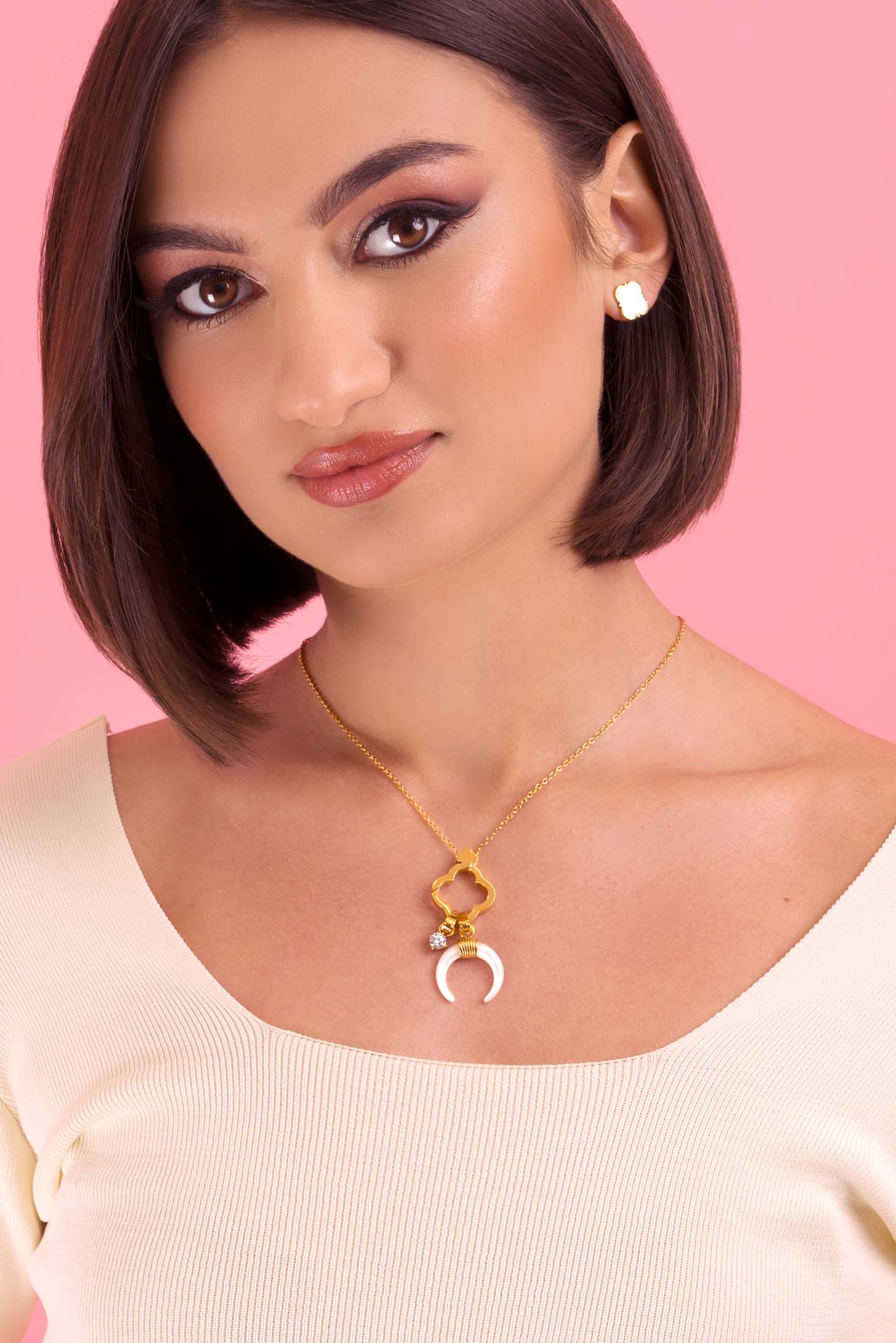 Crescent Mother of Pearl Horn Charm Pendant - Image 3