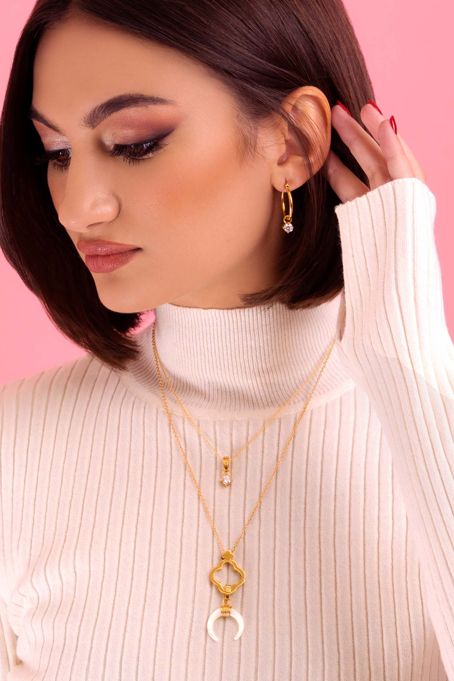 Crescent Mother of Pearl Horn Charm Pendant - Image 6