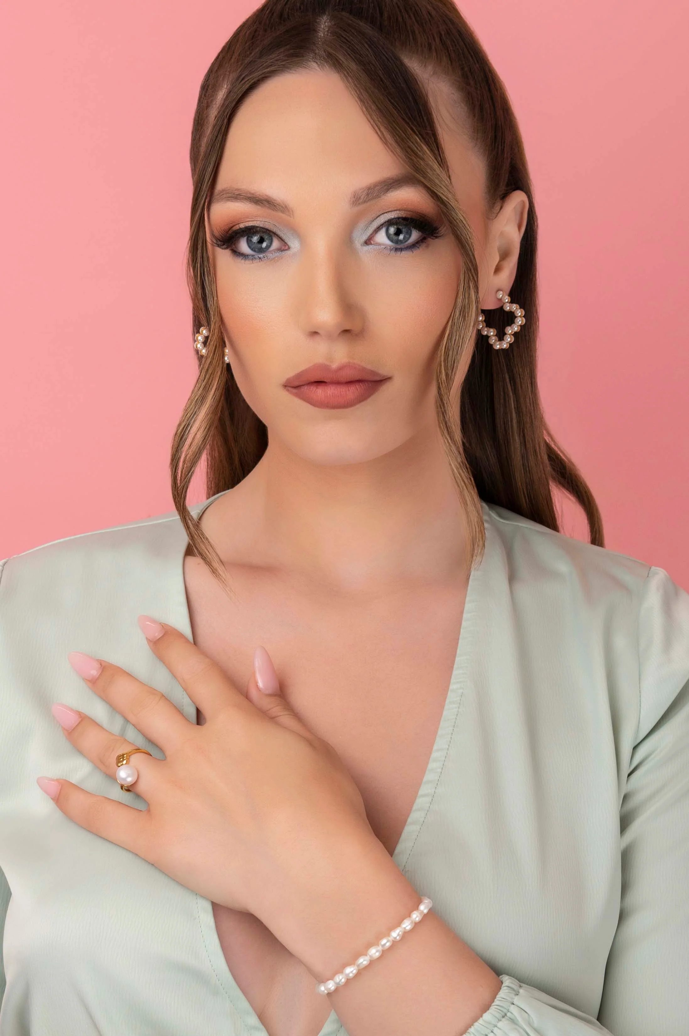 Racquel's Petite Pearl Logo hoop Earring Set - Image 3