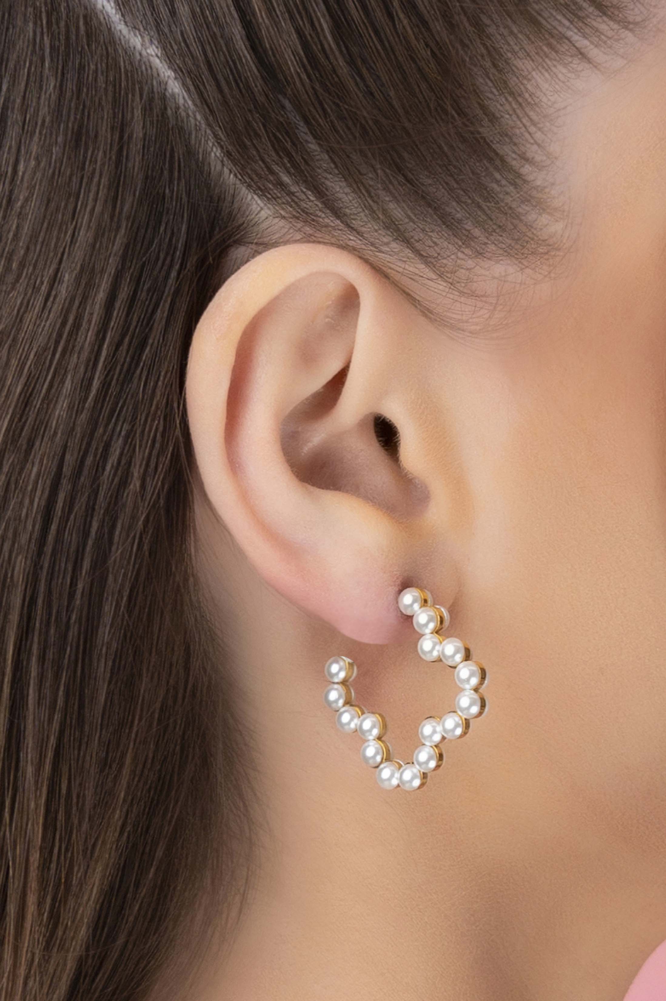 Racquel's Petite Pearl Logo hoop Earring Set - Image 4