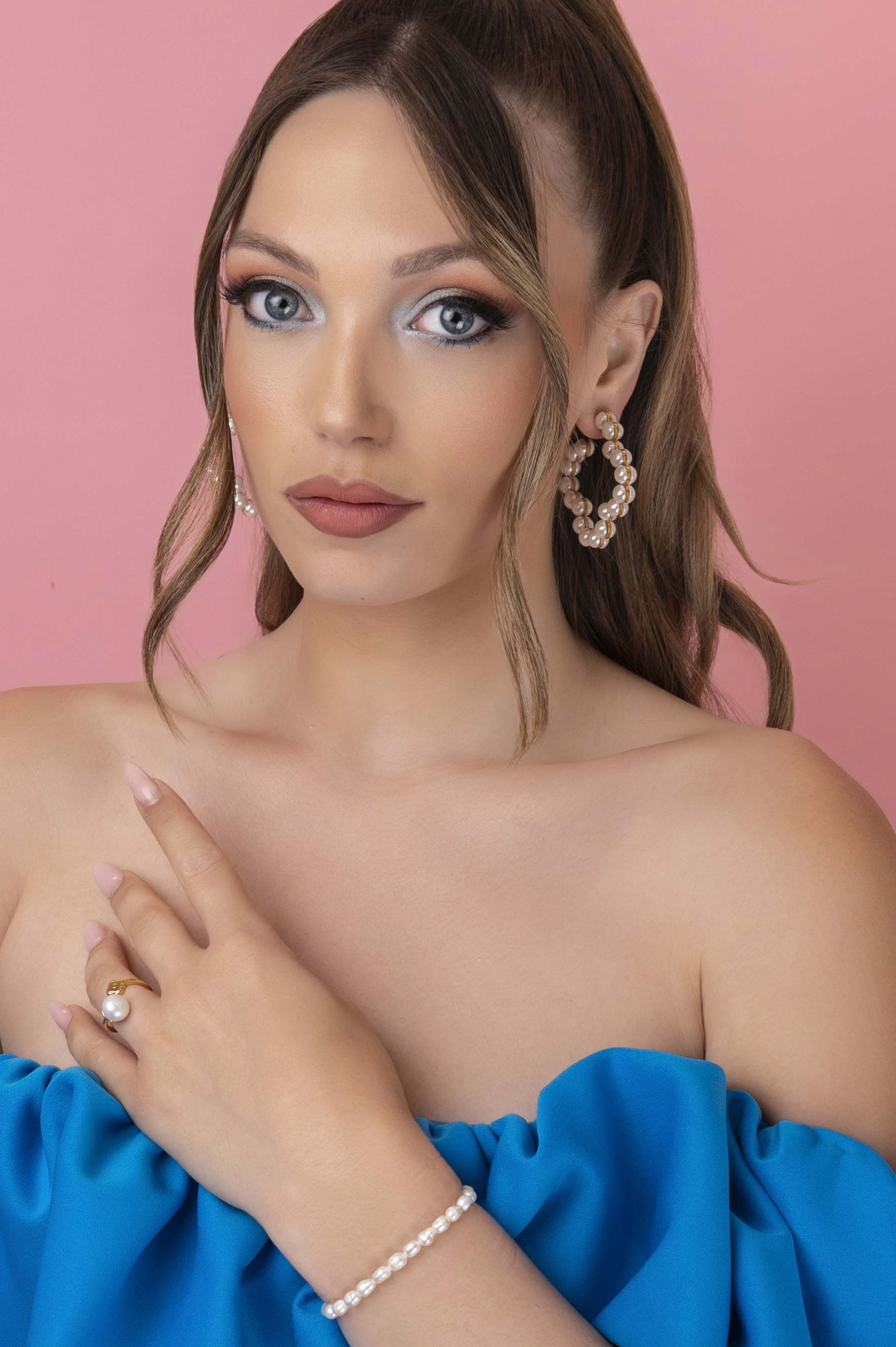 Racquel's Statement Pearl Logo hoop Earring Set - Image 3