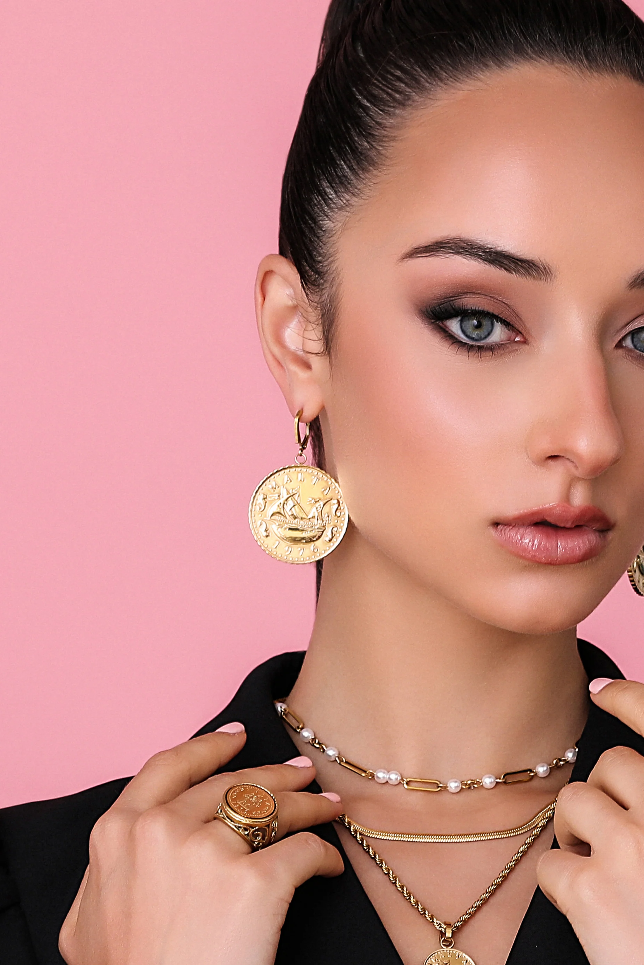 Xini Coin Embossed Statement Earrings - Image 4